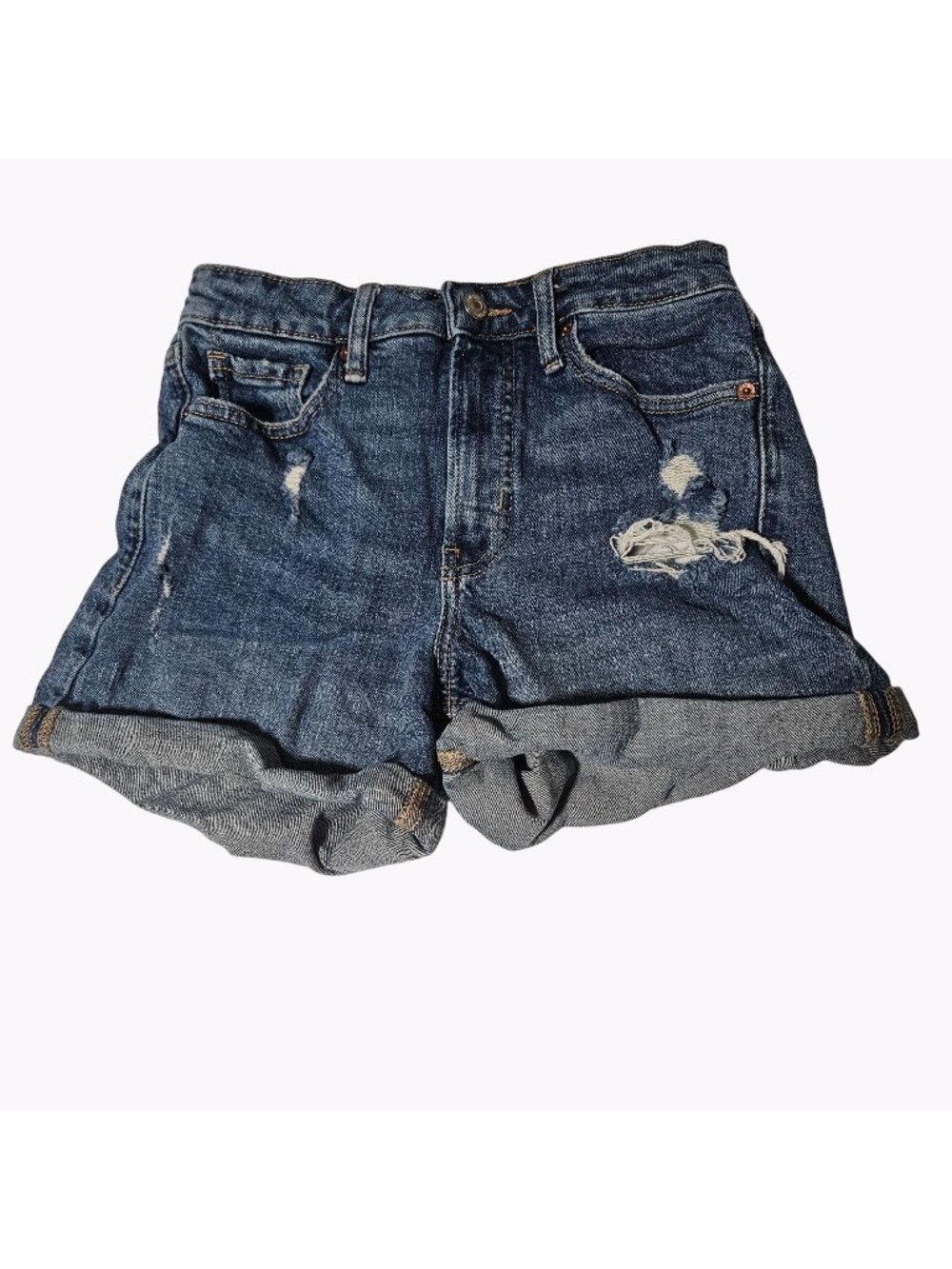 Old Navy OG Short Mid Rise Jean Shorts Womens Size 2 Dark Wash Distressed Denim